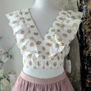 Japna Floral Ruffle Blouse - Cream